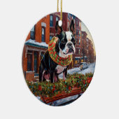 Boston Terrier Kerstfeest Seizoen Keramisch Ornament (Rechts)