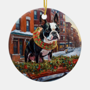 Boston Terrier Kerstfeest Seizoen Keramisch Ornament