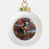 Boston Terrier Kerstfeest Seizoen Keramische Bal Ornament (Voorkant)