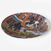 Boston Terrier Kerstfeest Seizoen Papieren Bordje (Gekanteld)