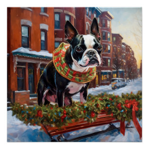 Boston Terrier Kerstfeest Seizoen Perfect Poster