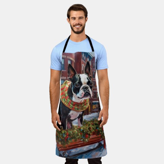 Boston Terrier Kerstfeest Seizoen Schort (Gedragen)