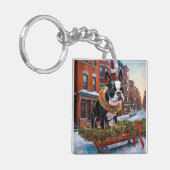 Boston Terrier Kerstfeest Seizoen Sleutelhanger (Voorkant Links)
