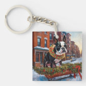 Boston Terrier Kerstfeest Seizoen Sleutelhanger (Voorkant)