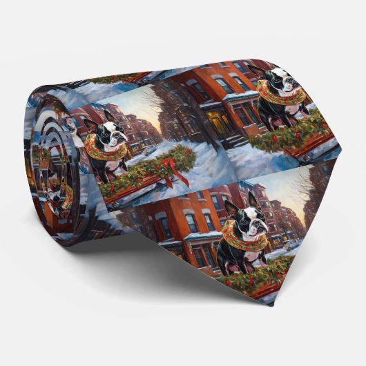 Boston Terrier Kerstfeest Seizoen Stropdas (Opgerold)