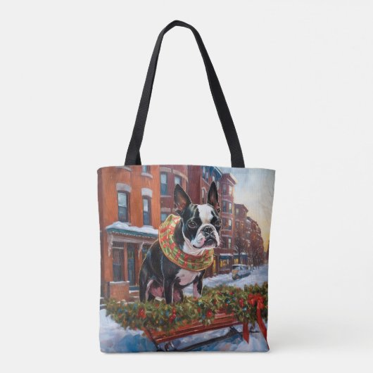 Boston Terrier Kerstfeest Seizoen Tote Bag (Achterkant)