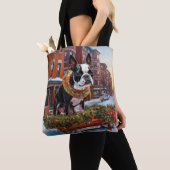 Boston Terrier Kerstfeest Seizoen Tote Bag (Dichtbij)