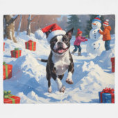 Boston Terrier Kerstfeest Sneeuwlandschap Fleece Deken (Voorkant (Horizontaal))