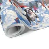 Boston Terrier Kerstfeest Sneeuwscène Cadeaupapier (Rol Hoek)