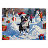 Boston Terrier Kerstfeest Sneeuwscène Groot Cadeauzakje (Achterkant)