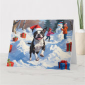 Boston Terrier Kerstfeest Sneeuwscène Kaart (Voorkant)