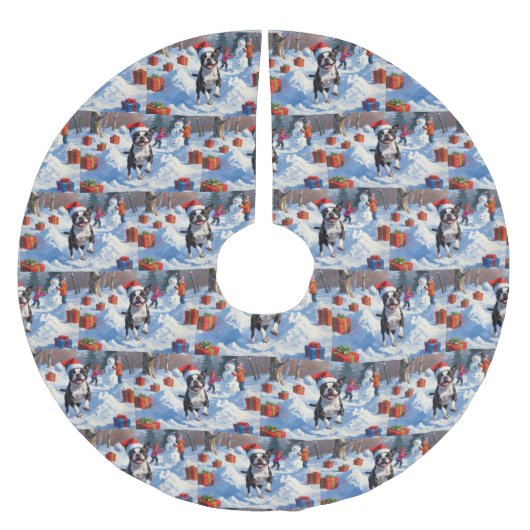 Boston Terrier Kerstfeest Sneeuwscène Kerstboom Rok (Voorkant)