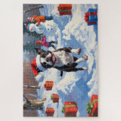 Boston Terrier Kerstfeest Sneeuwscène Legpuzzel (Verticaal)