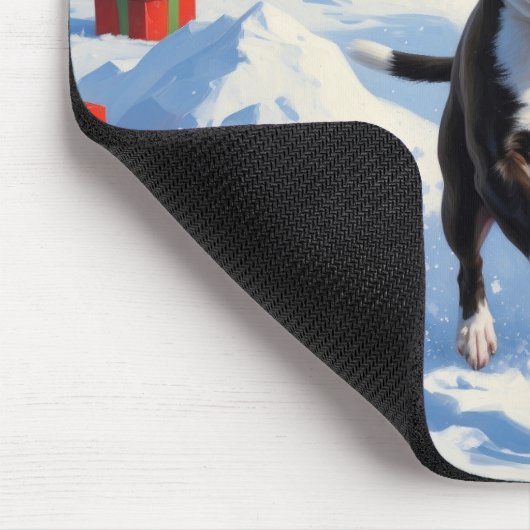 Boston Terrier Kerstfeest Sneeuwscène Muismat (Hoek)