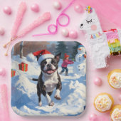 Boston Terrier Kerstfeest Sneeuwscène Papieren Bordje (Feest)