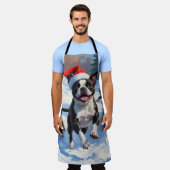 Boston Terrier Kerstfeest Sneeuwscène Schort (Gedragen)