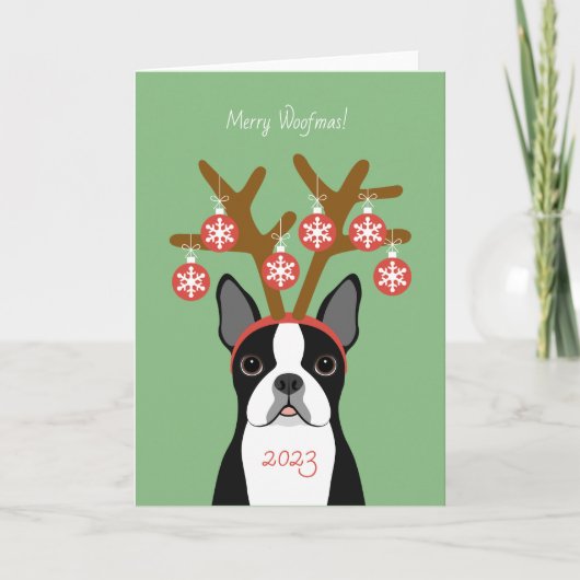 Boston Terrier Kerstfeestay Card Feestdagen Kaart (Voorkant)