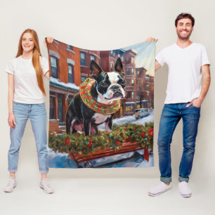 Boston Terrier Kerstfeestijd Fleece Deken