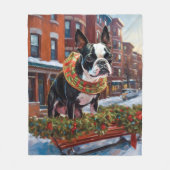 Boston Terrier Kerstfeestijd Fleece Deken (Voorkant)