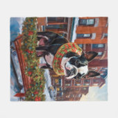 Boston Terrier Kerstfeestijd Fleece Deken (Voorkant (Horizontaal))