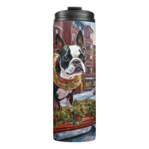 Boston Terrier Kerstfeestijd Thermosbeker