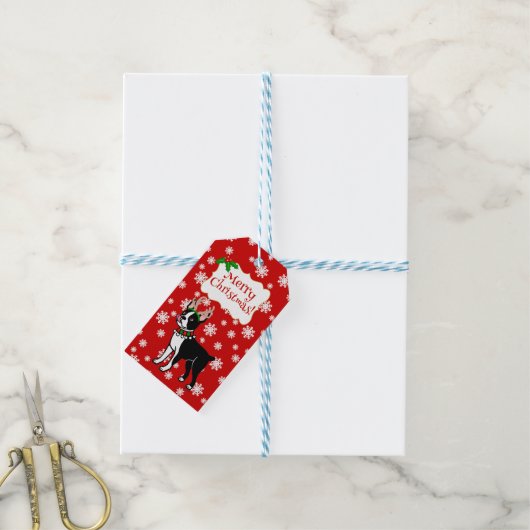 Boston Terrier Kerstgewei Cadeaulabel (Met Touw)