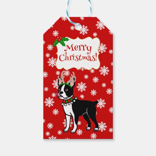 Boston Terrier Kerstgewei Cadeaulabel (Voorkant)