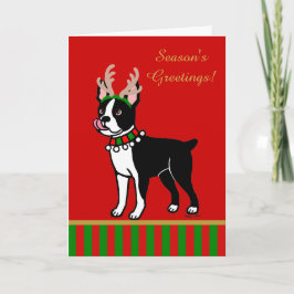 Boston Terrier Kerstgewei Feestdagen Kaart