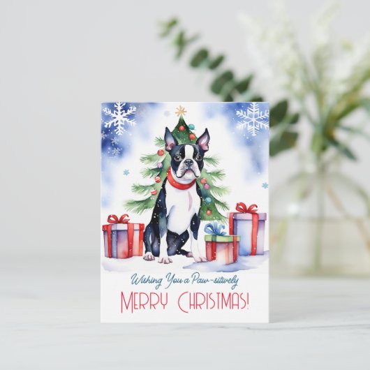 Boston Terrier Kerstgroeten voor honden mensen Briefkaart (Staand voorkant)