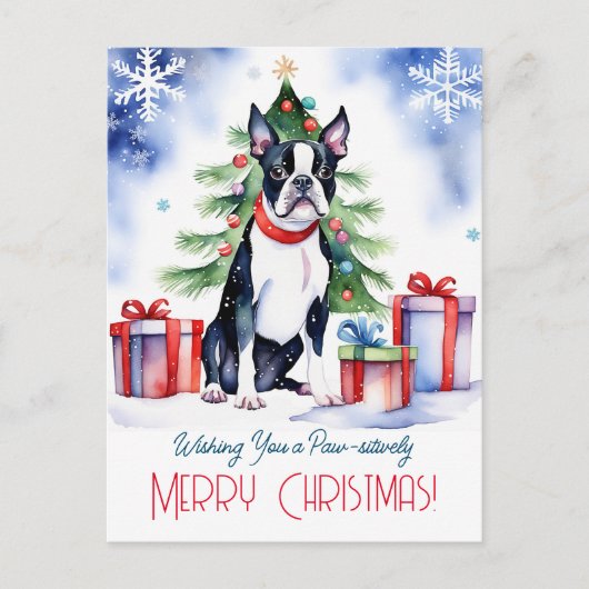 Boston Terrier Kerstgroeten voor honden mensen Briefkaart (Voorkant)