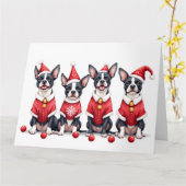 Boston Terrier Kerstjurk Kerstman Hoed Kaart (Gele Bloem)