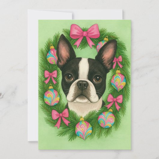 Boston Terrier Kerstkaart (Voorkant)