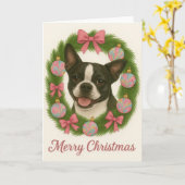 Boston Terrier Kerstkaart Kaart (Gele Bloem)