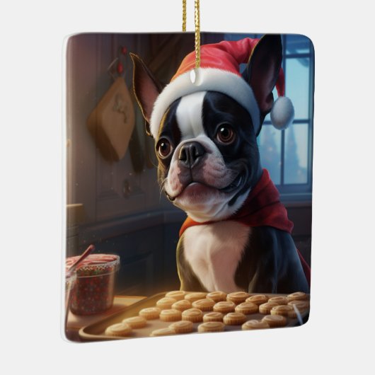 Boston Terrier Kerstkoekjes Feestelijke vakantie Keramisch Ornament (Rechts)