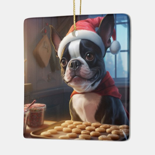 Boston Terrier Kerstkoekjes Feestelijke vakantie Keramisch Ornament (Links)