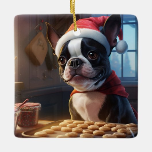 Boston Terrier Kerstkoekjes Feestelijke vakantie Keramisch Ornament (Voorkant)