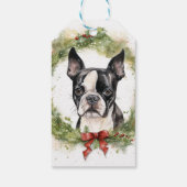 Boston Terrier Kerstkrans Feestelijke Pup Cadeaulabel (Achterkant)