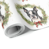 Boston Terrier Kerstkrans Feestelijke Pup Cadeaupapier (Rol Hoek)