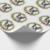 Boston Terrier Kerstkrans Feestelijke Pup Cadeaupapier (Hoek)