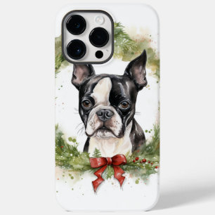 Boston Terrier Kerstkrans Feestelijke Pup Case-Mate iPhone 14 Pro Max Hoesje