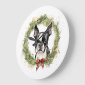 Boston Terrier Kerstkrans Feestelijke Pup Grote Klok (Hoek)