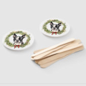 Boston Terrier Kerstkrans Feestelijke Pup Handwaaier (Niet-gemonteerd)