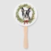 Boston Terrier Kerstkrans Feestelijke Pup Handwaaier (Voorkant)