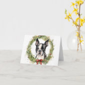 Boston Terrier Kerstkrans Feestelijke Pup Kaart (Gele Bloem)