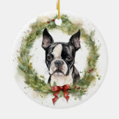 Boston Terrier Kerstkrans Feestelijke Pup Keramisch Ornament (Achterkant)