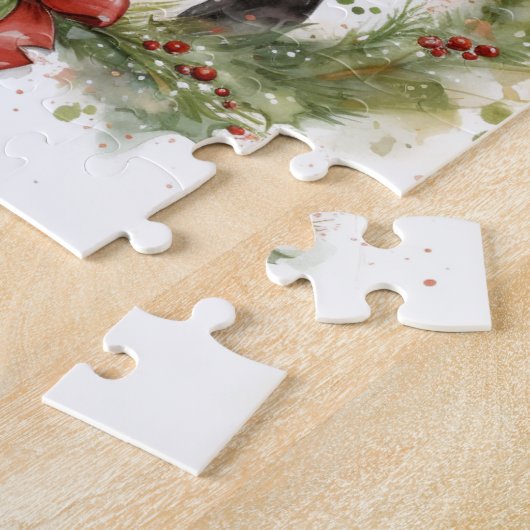 Boston Terrier Kerstkrans Feestelijke Pup Legpuzzel (Zijkant)