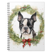 Boston Terrier Kerstkrans Feestelijke Pup Notitieboek (Voorkant)