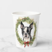 Boston Terrier Kerstkrans Feestelijke Pup Papieren Bekers (Achterkant)