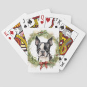 Boston Terrier Kerstkrans Feestelijke Pup Pokerkaarten (Achterkant)