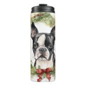 Boston Terrier Kerstkrans Feestelijke Pup Thermosbeker (Voorkant)